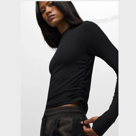 NEW Prana Blazing Star Long Sleeve Waffle Knit Ruched Drawstring Sides Top Shirt - Picture 2 of 6